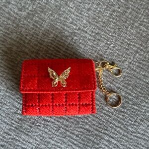 Handmade Red Mini Keychain Pouch with Gold Butterfly Charm